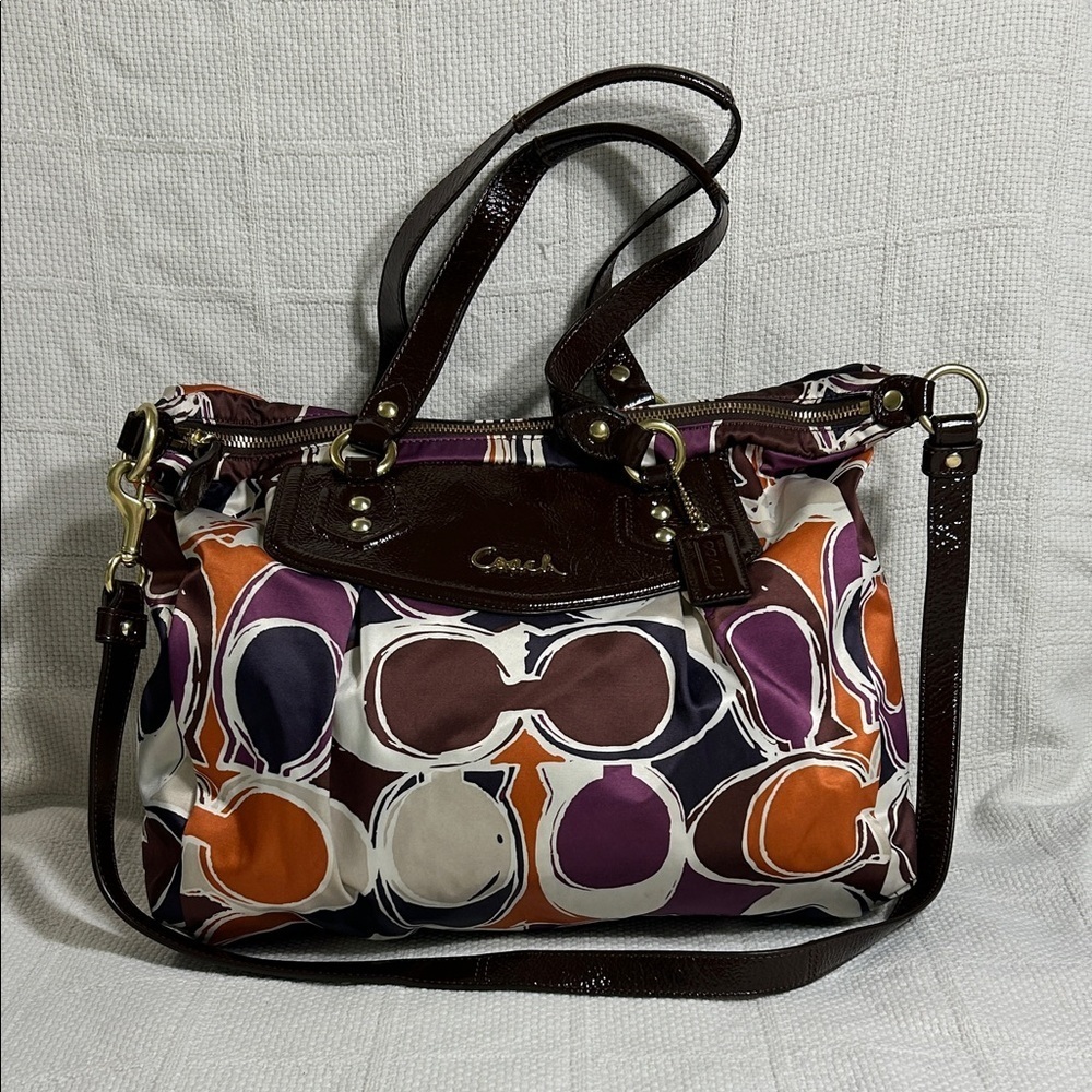 COACH F20033 “Ashley” Nylon & Patent Leather Shoulder Bag With Crossbody Strap